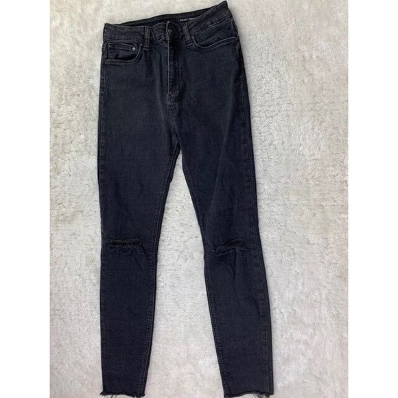 Zara Size 6 Womens Jeans Skinny Raw Hem Distressed Black High Rise - Picture 1 of 3